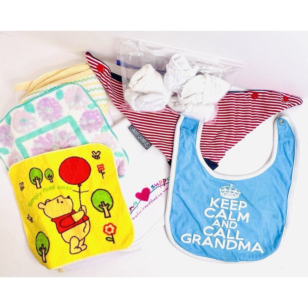 Baby Bath Feeding Lot Winnie the Pooh Bibs Hooded Towel Washcloths Socks